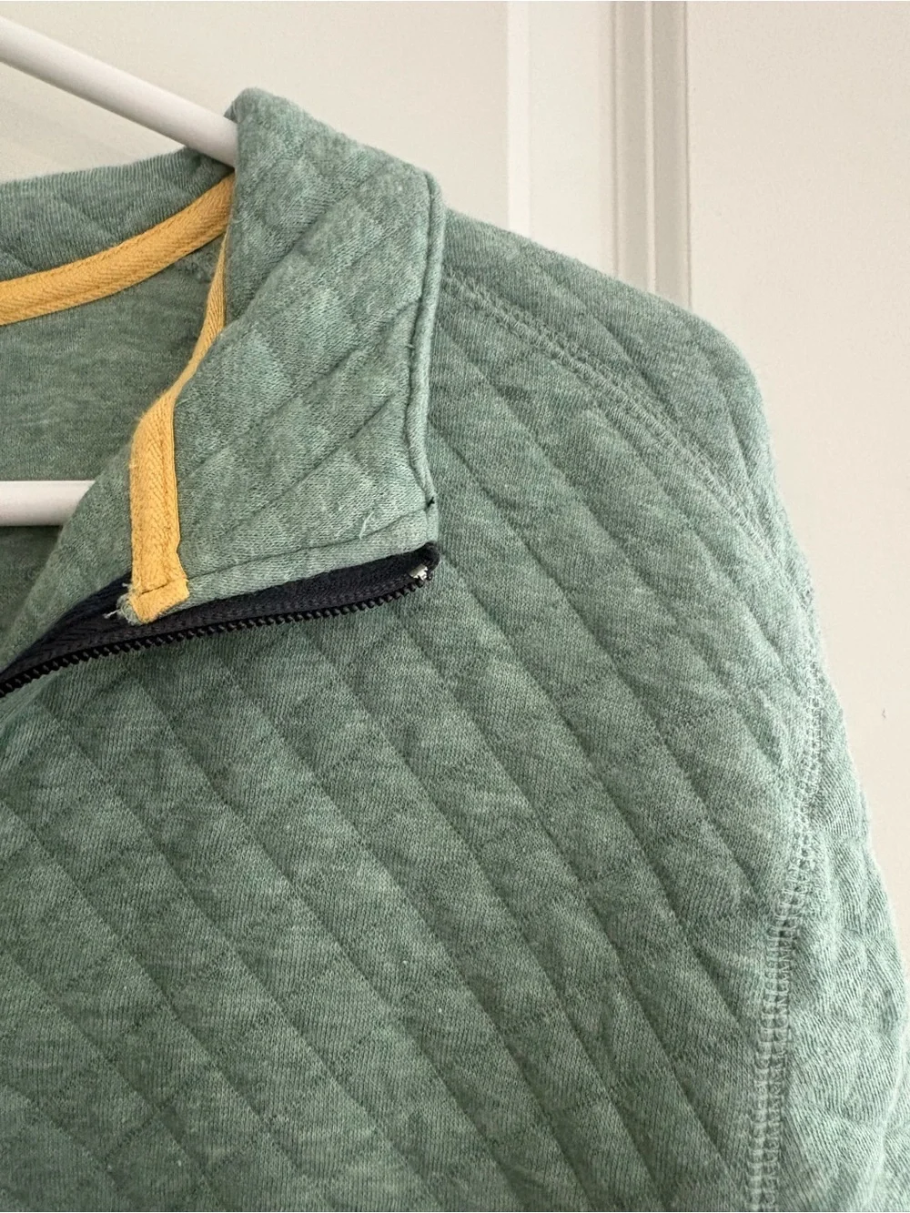 J. Crew Men's Quilted Zip Pullover in Sage Green with Yellow Trim BRAND NEW